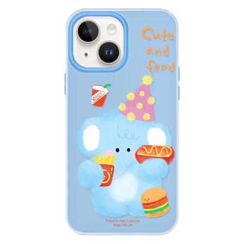 Funda híbrida TPU y PC iPhone 15 Tacto Sedoso (Azul Elefante Hamburguesa)