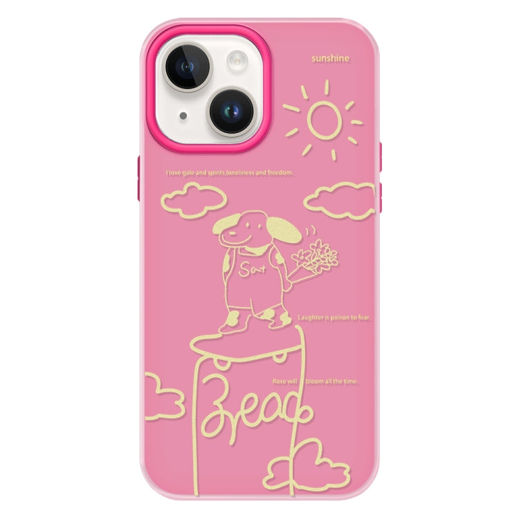 Funda híbrida TPU PC para iPhone 15 con tacto sedoso y gelatinoso (Rosa Rojo)