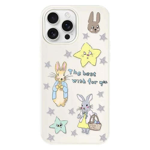 Funda híbrida TPU y Policarbonato iPhone 14 Pro Tacto de Piel (Beige Star Rabbit)