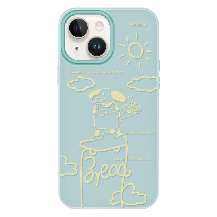 Funda híbrida TPU y PC iPhone 13 con Tacto Sedoso (Rosa Cachorro Verde Claro)