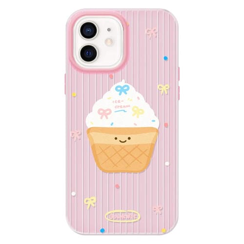 Funda híbrida TPU Policarbonato iPhone 11 Tacto sedoso (Rosa con lunares y helado)