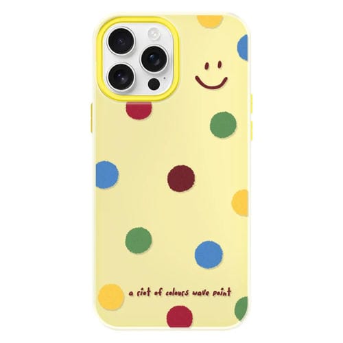 Funda híbrida TPU y Policarbonato para iPhone 16 Pro Max (Sonrisa de Lunares en Amarillo)