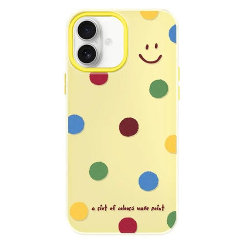 Funda híbrida TPU y Policarbonato para iPhone 16 (Sonrisa de Lunares en Amarillo)