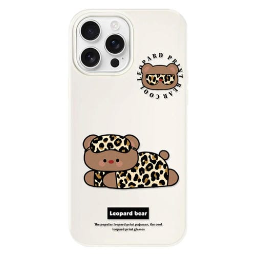 Funda híbrida TPU y Policarbonato iPhone 14 Pro con Tacto Sedoso (Oso Leopardo Blanco)