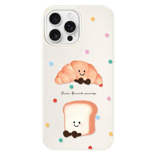 Funda Híbrida TPU Policarbonato iPhone 16 Pro Max Tacto Sedoso (Pan con Lunares y Blanco)