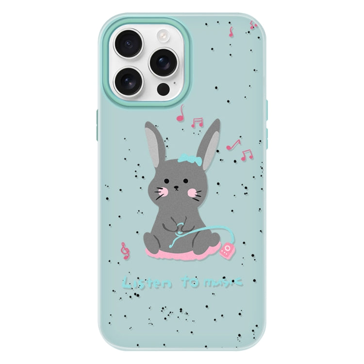 Funda híbrida TPU y PC iPhone 15 Pro con diseño Conejo para Escuchar Música (Verde Claro)