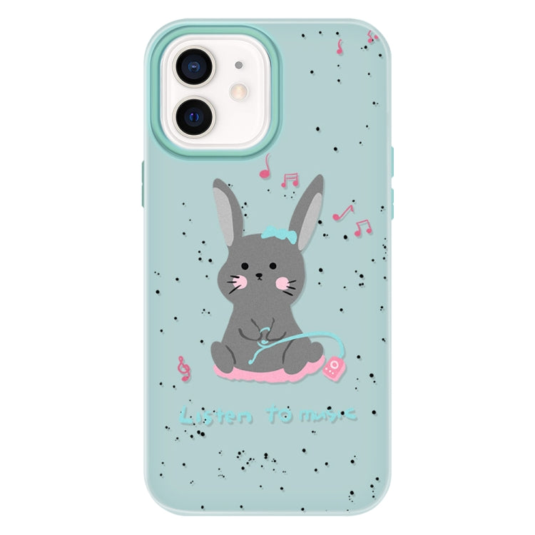 Funda híbrida TPU y PC para iPhone 11 con diseño conejo para escuchar música (Verde Claro)