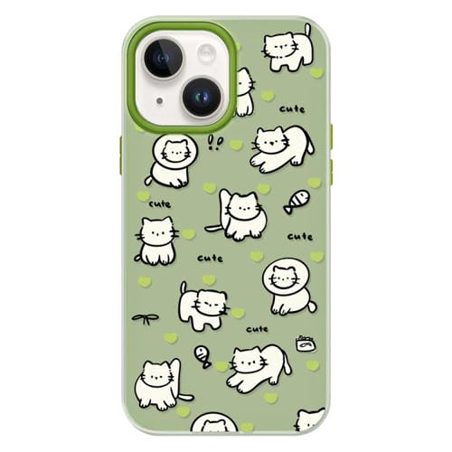 Funda híbrida TPU y PC iPhone 15 con Tacto Sedoso (Corazón Verde, Gato Verde)