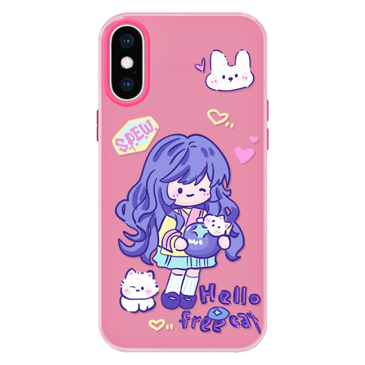 Funda híbrida TPU y PC iPhone X/Xs Tacto Sedoso (Chica de Pelo Morado, Rosa y Rojo)