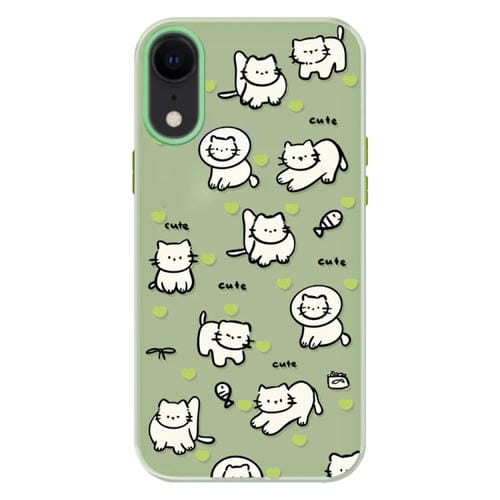 Funda híbrida TPU Policarbonato iPhone Xr con Tacto Sedoso (Corazón Verde, Gato Verde)