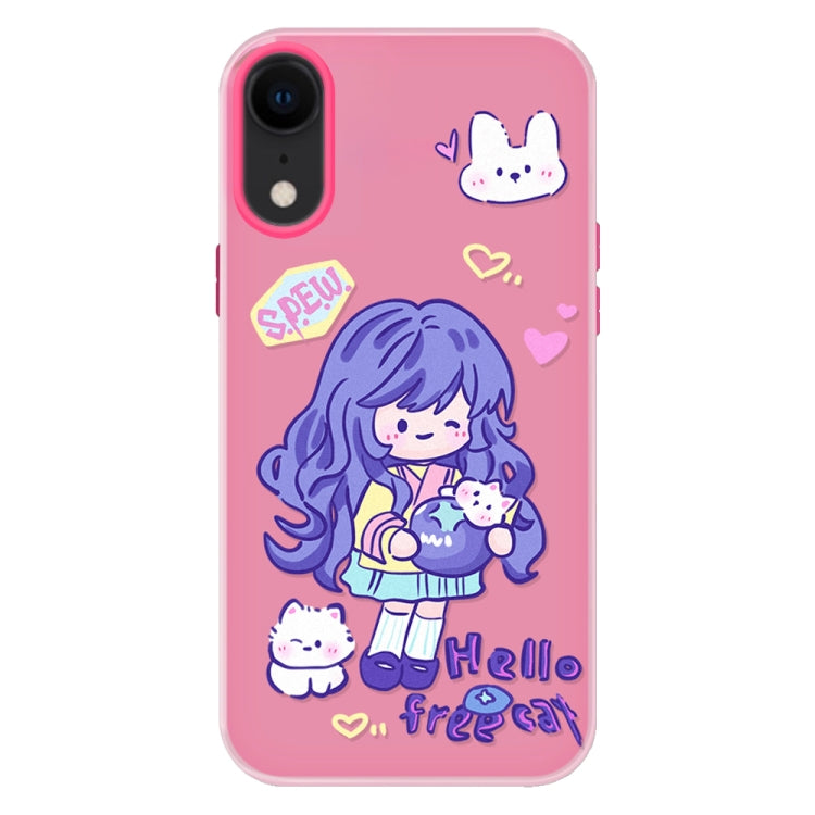 Funda híbrida TPU Policarbonato iPhone Xr Tacto Sedoso (Chica Pelo Morado Rosa Rojo)