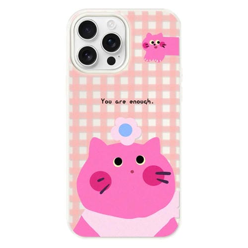 Funda híbrida TPU y PC iPhone 16 Pro Tacto Sedoso (Gato Rosa y Blanco)