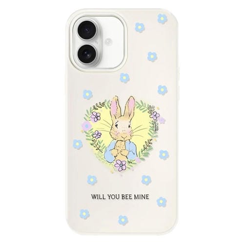 Funda Híbrida TPU Policarbonato iPhone 16 Plus Conejo con Flores y Flores (Blanco)