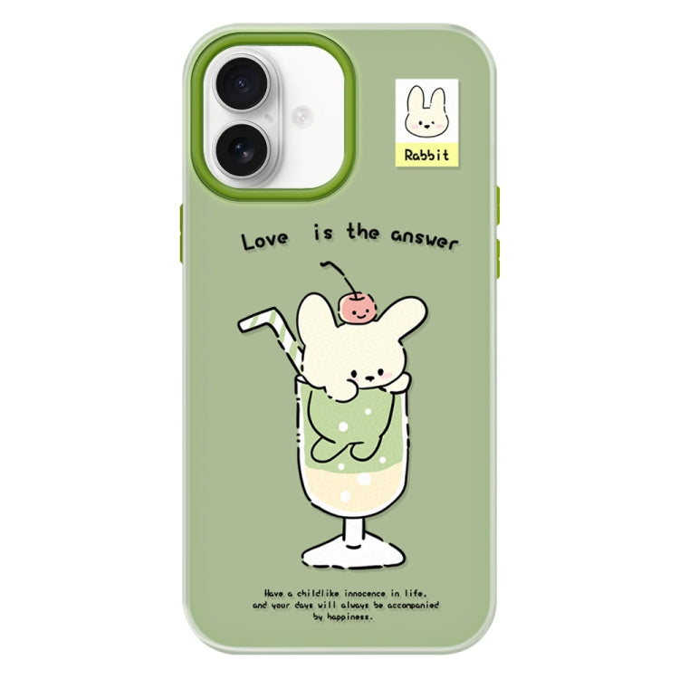 Funda híbrida TPU Policarbonato iPhone 16 Plus Tacto Sedoso (Verde Taza de Perro)