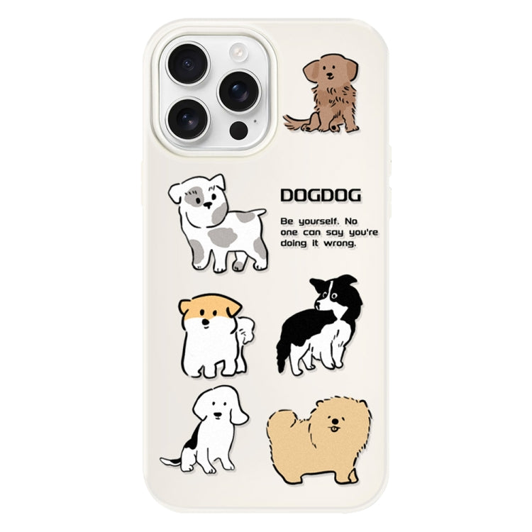 Funda híbrida TPU y Policarbonato iPhone 15 Pro Max Cachorro Razas Múltiples (Blanco)
