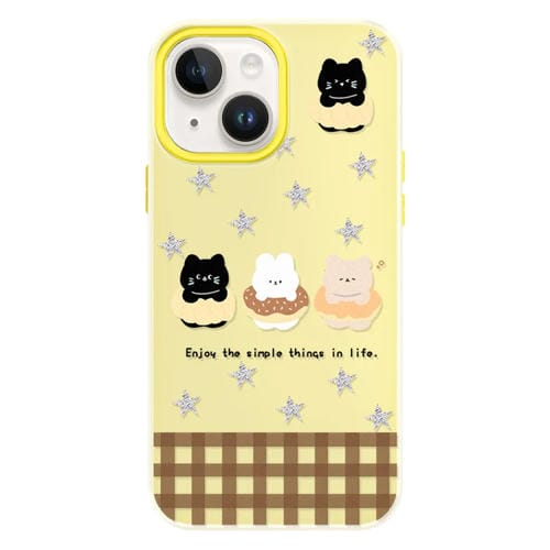 Funda híbrida TPU Policarbonato iPhone 15 Plus con tacto sedoso (Amarillo Estrella Animal)