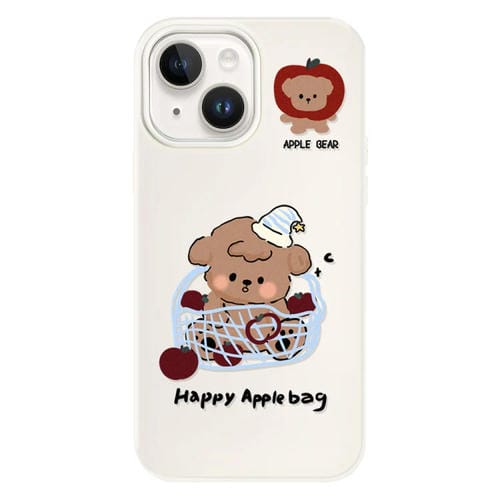 Funda híbrida TPU y Policarbonato iPhone 15 Tacto de Piel (Canasta de Perro Blanca)