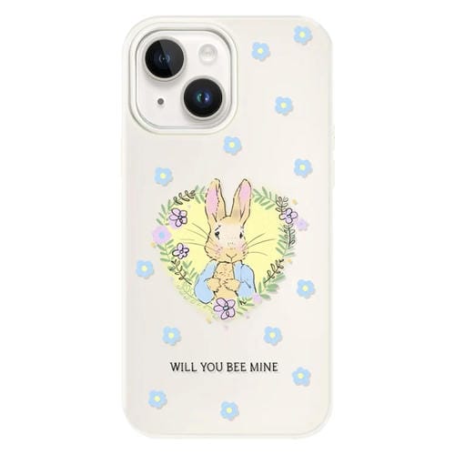Funda híbrida TPU y PC iPhone 14 con Tacto Sedoso (Conejo con Flores y Flores en Blanco)
