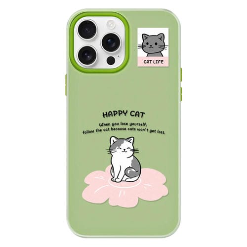 Funda híbrida TPU y Policarbonato iPhone 14 Pro Max protección (Happy Cat Green)