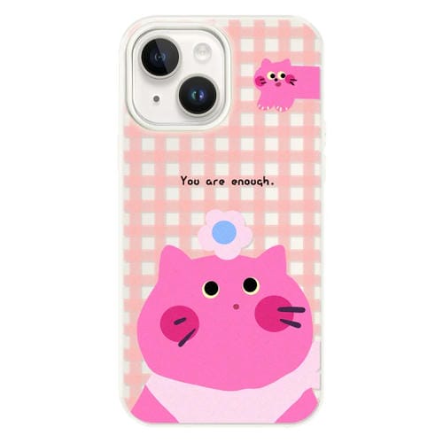 Funda híbrida TPU y PC iPhone 13 con Tacto Sedoso (Gato Rosa y Blanco)