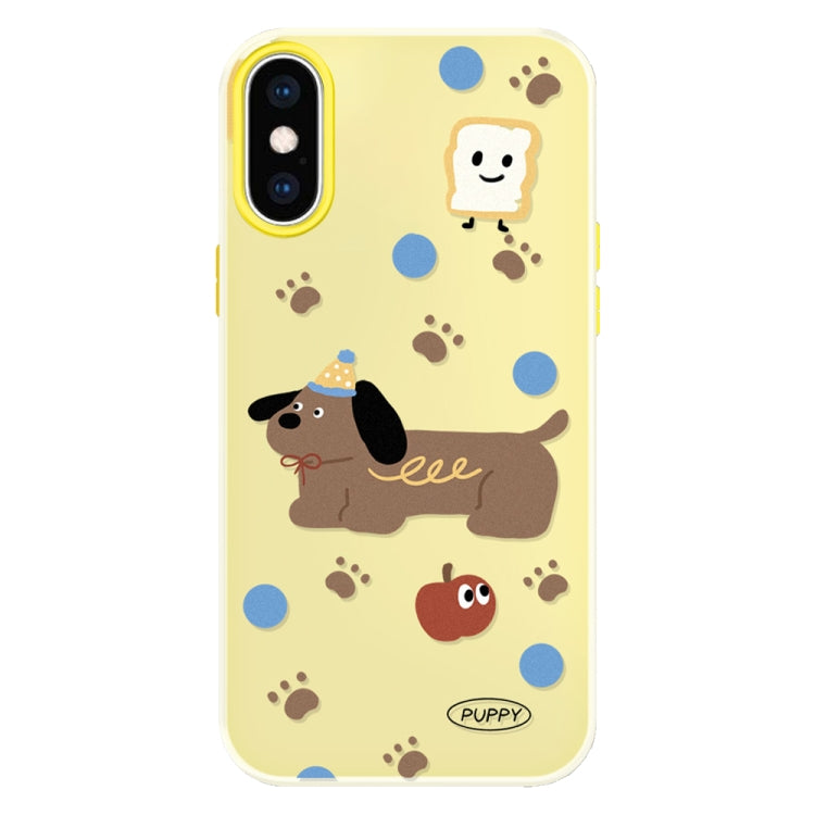 Funda híbrida TPU Policarbonato iPhone X/Xs Tacto sedoso (Marrón Cachorro Amarillo)