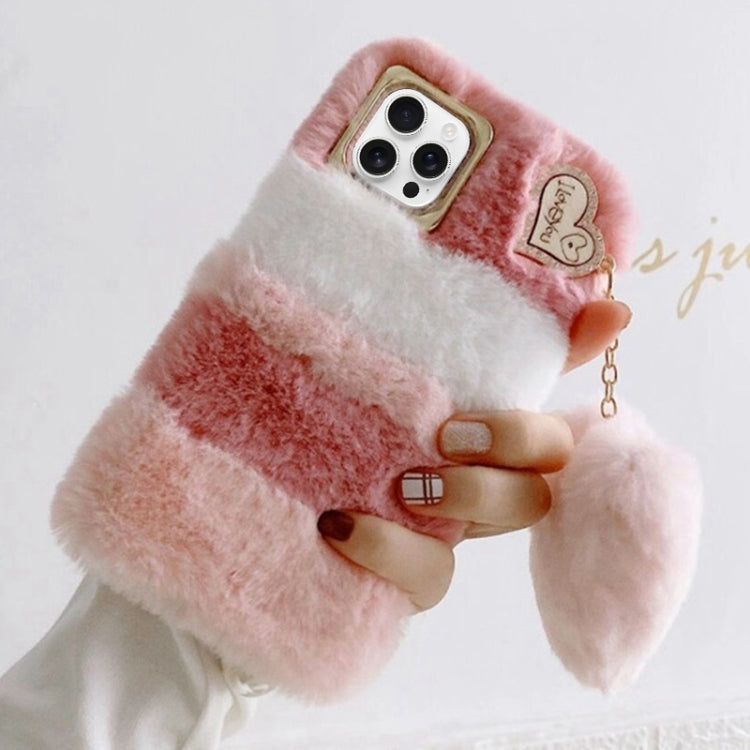 Funda de Silicona con Colgante y Diseño de Flores de Diamantes Dorados para iPhone 13 Pro Max (Rosa y Blanco)