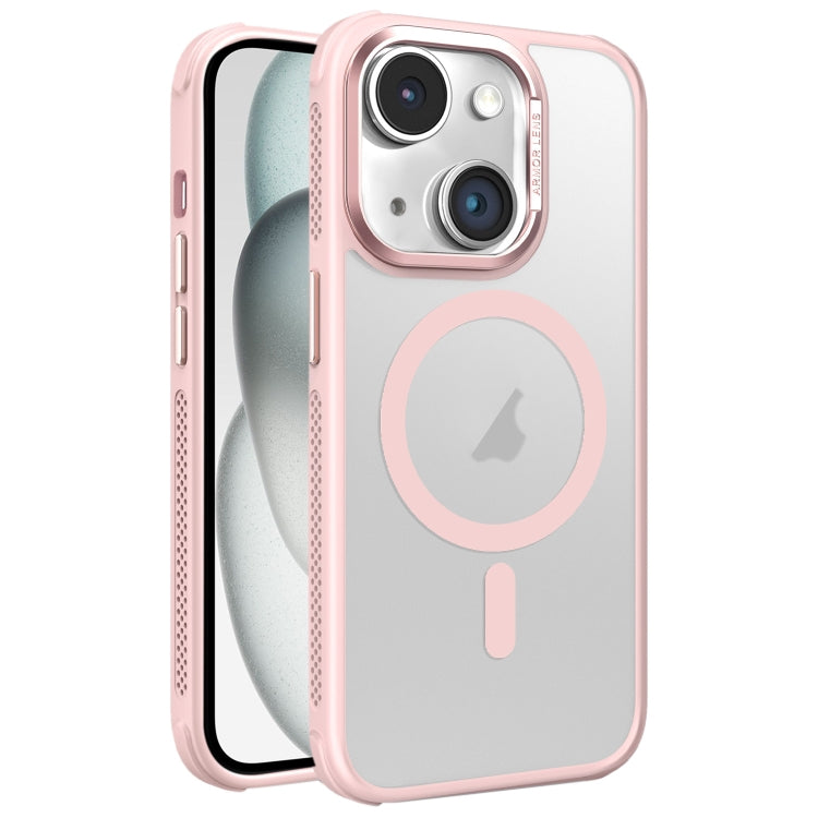 Estuche para Teléfono Magsafe iPhone 15 Plus Marco Metal Esmerilado Sensación Piel Enfriamiento (Rosa)