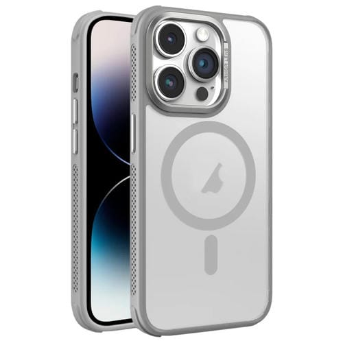 Estuche para Teléfono Magsafe iPhone 14 Pro Marco de Lente Metal Esmerilado Sensación Piel Enfriamiento Lateral (Gris)