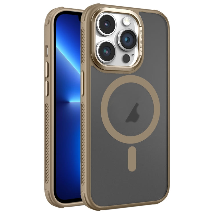 Estuche para Teléfono Magsafe iPhone 13 Pro Marco Metal Esmerilado Piel Enfriamiento (Dorado)