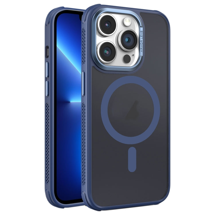 Estuche para Teléfono Magsafe iPhone 13 Pro Marco Metal Esmerilado Piel Enfriamiento (Azul)