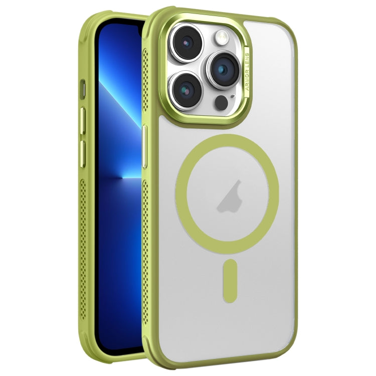 Estuche para Teléfono Magsafe iPhone 13 Pro Marco Metal Esmerilado Piel Enfriamiento (Verde)