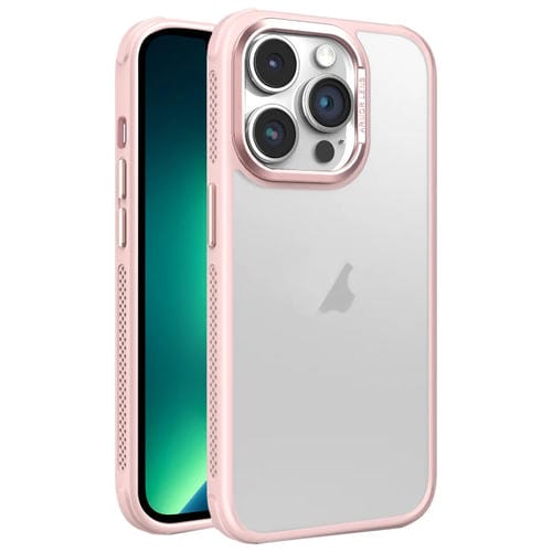 Estuche para Teléfono iPhone 13 Pro Max Marco Metal Esmerilado Sensación Piel Enfriamiento Lateral (Rosa)