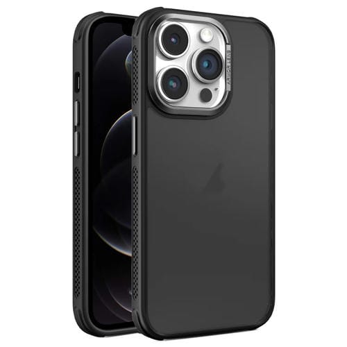 Estuche para Teléfono iPhone 12 Pro Marco de Lente Metal Esmerilado Sensación de Piel Enfriamiento Lateral (Negro)