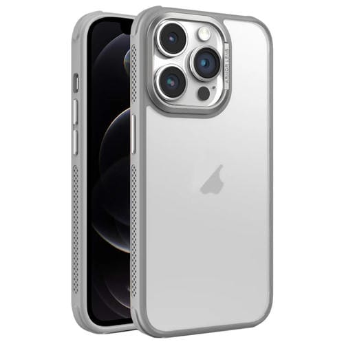 Estuche para Teléfono iPhone 12 Pro Marco de Lente Metal Esmerilado Sensación de Piel Enfriamiento Lateral (Gris)