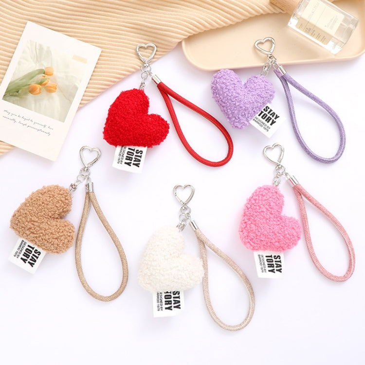 Llavero forma corazón peluche lana sintética para teléfono móvil (Caqui)