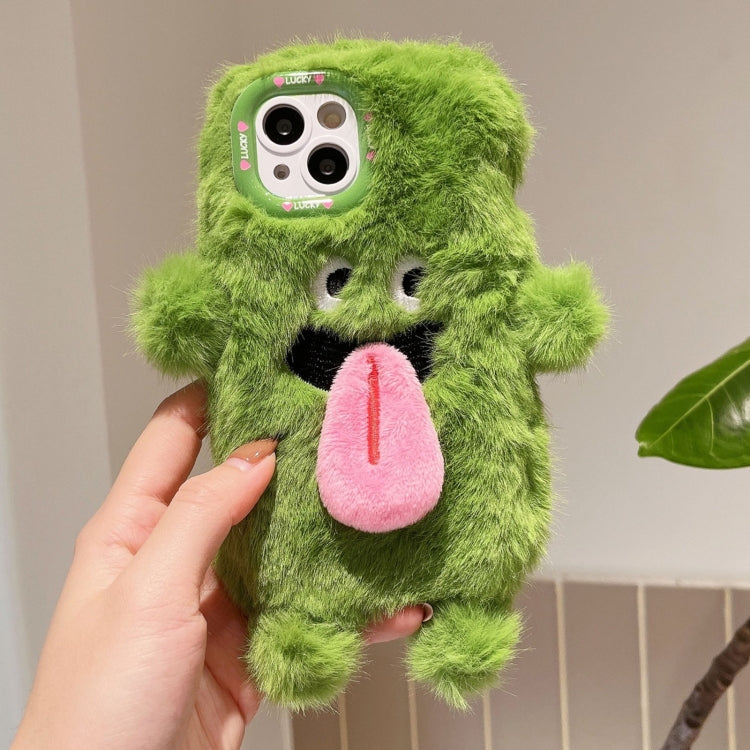 Funda teléfono iPhone 14 diseño monstruo lengua larga magnética 3D (Verde)