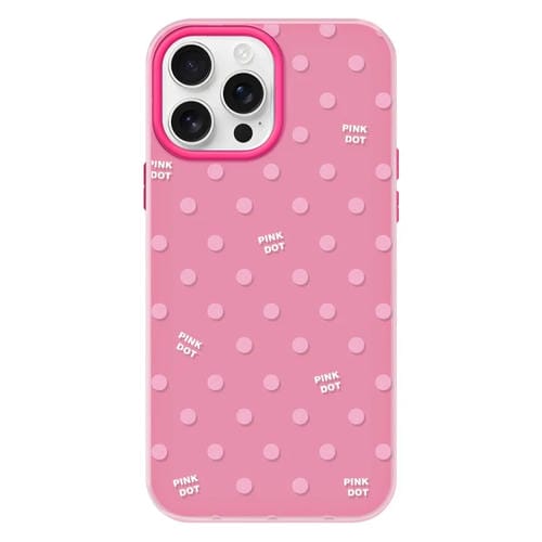 Funda híbrida TPU y Policarbonato para iPhone 16 Pro (Lunares, Rosa y Rojo)