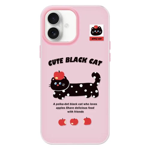 Funda híbrida TPU y PC Apple iPhone 16 Plus con Tacto Sedoso y Gelatinoso (Black Cat Pink)
