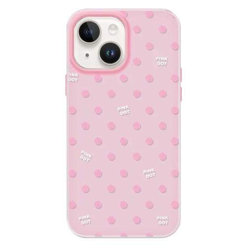 Funda híbrida TPU Policarbonato iPhone 15 Plus Tacto Sedoso (Lunares Rosa)