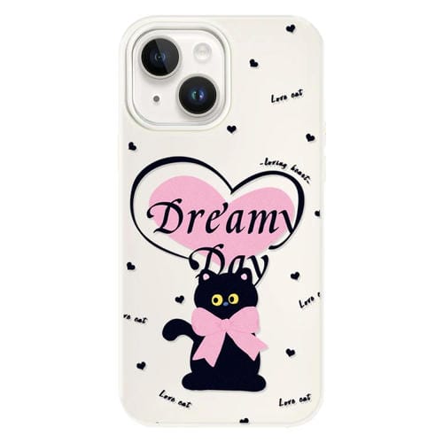 Funda híbrida TPU y PC iPhone 15 Plus con Tacto Sedoso (Love Cat White)