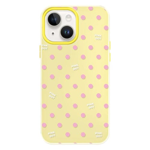 Funda híbrida TPU y Policarbonato para iPhone 15 con Tacto Sedoso (Lunares Amarillos)