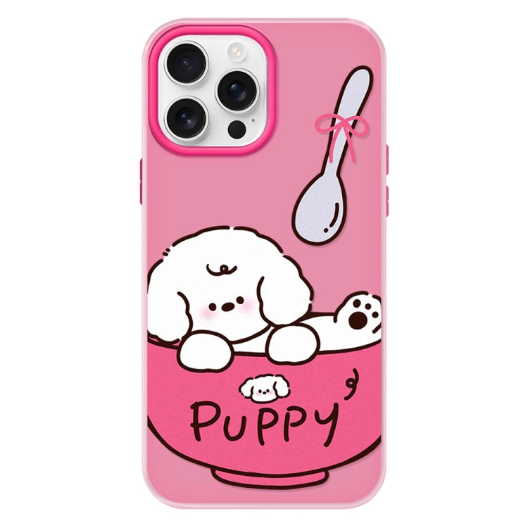 Funda híbrida TPU y PC iPhone 13 Pro Tacto Sedoso y Gelatinoso (Un Tazón de Cachorro Rosa)