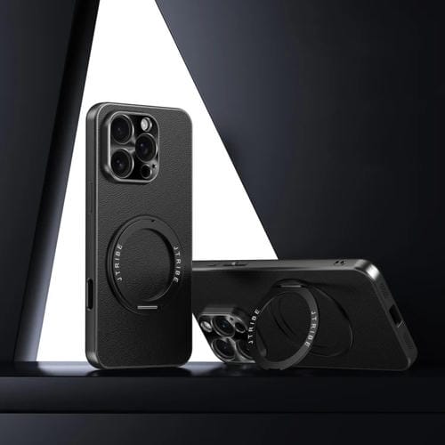 Funda de Cuero Lisa con Soporte Magsafe para iPhone 16 Pro Max (Negra)