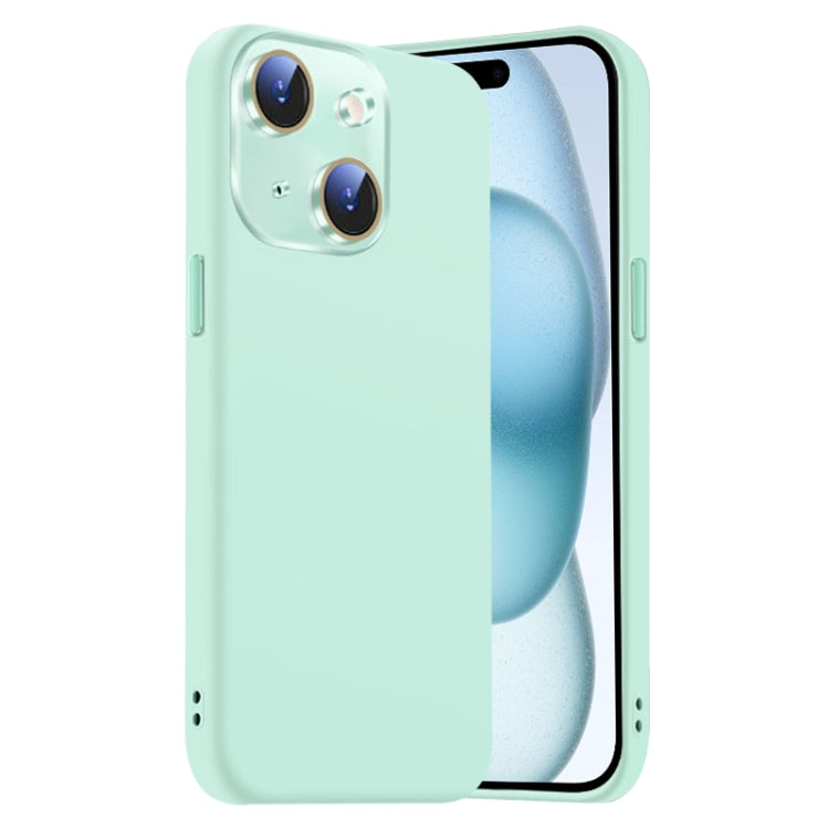 Funda de Silicona Líquida para iPhone 15 Plus con NanoLente (Cian Claro)