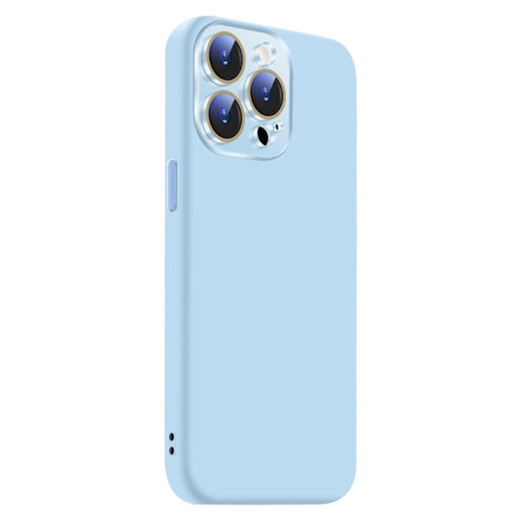 Funda de Silicona Líquida para iPhone 14 Pro con NanoLente (Azul Claro)