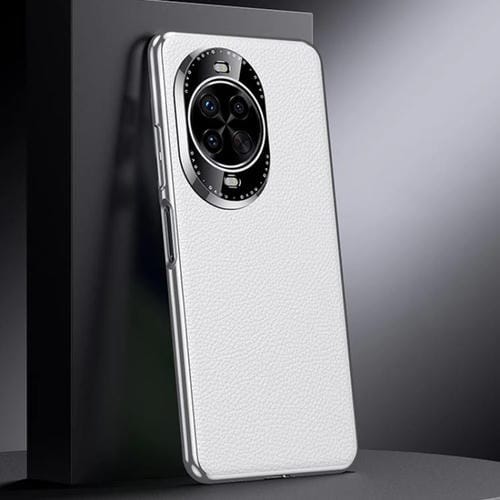 Funda de PC de cuero genuino para Huawei Nova 14 (blanca)