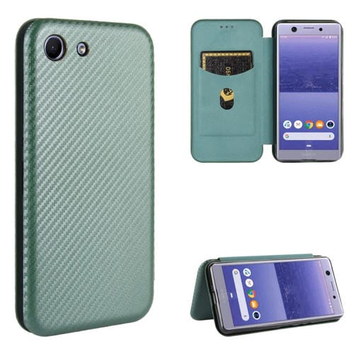 Para Sony Xperia Ace Funda de cuero con textura de fibra de carbono magnética con tapa horizontal TPU + PC + PU con ranura para tarjeta (verde)
