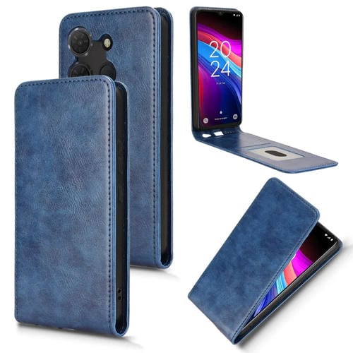 Funda de Cuero Magnética con Tapa Vertical para Teléfono TCL 503 (Azul)