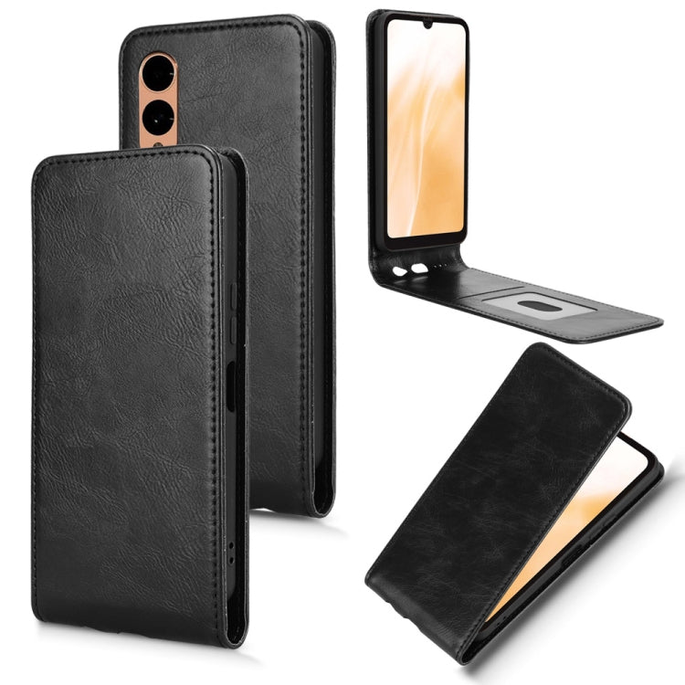Funda de Cuero con Tapa Vertical Magnética para Fujitsu Arrows F-52E We2 (Negra)