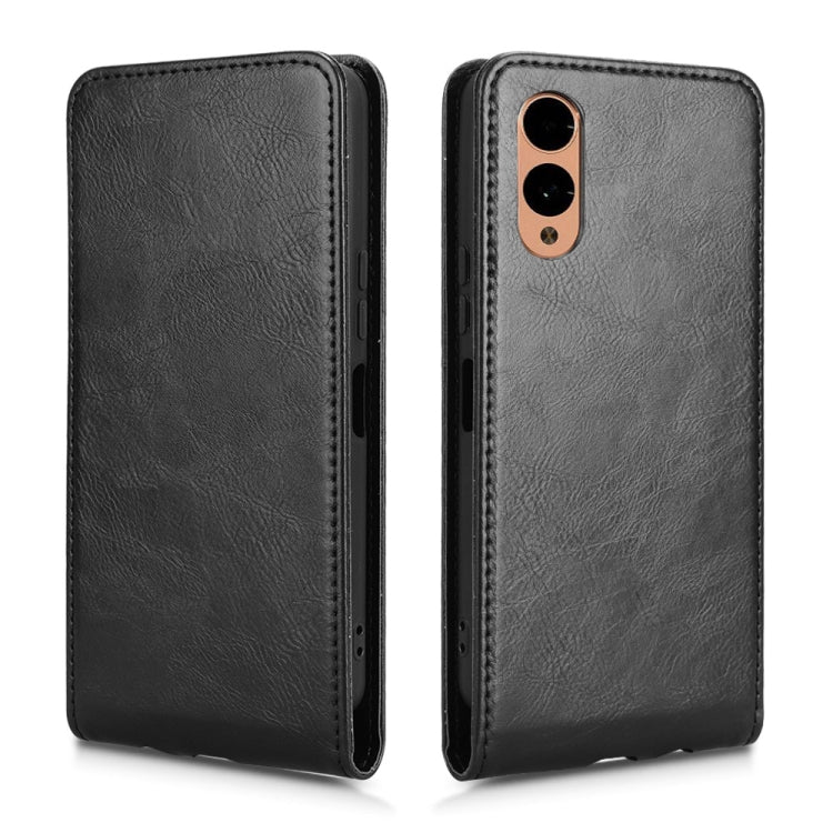 Funda de Cuero con Tapa Vertical Magnética para Fujitsu Arrows F-52E We2 (Negra)